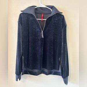 SPANX Black Zip Up 1/2 Zip Velvet Sweater